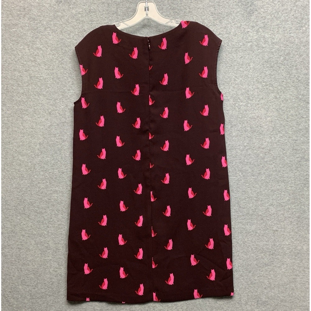 Ann Taylor Womens Cat Print Shift Dress Size MP Ann Taylor Maroon Crazy Cat Lady - Picture 2 of 9